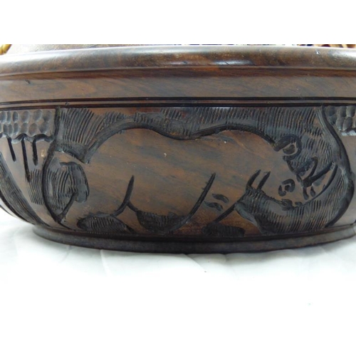 294 - Large African Hand Carved Bowl with Selection of Wooden Bowls, Pear and More