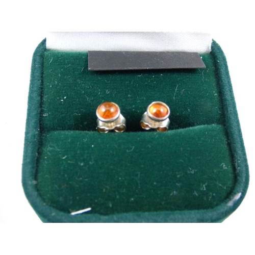 156 - Pair of Silver 935 Amber Stoned Earrings complete with Case