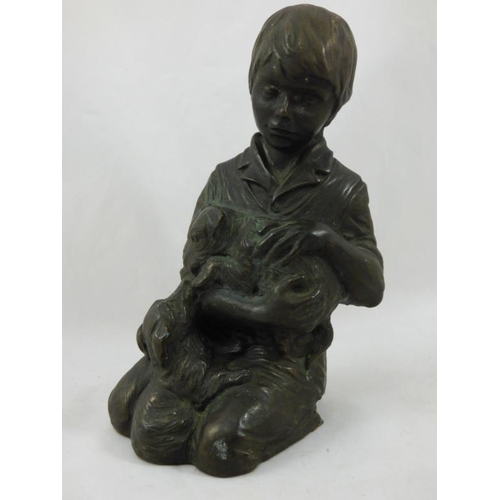 279 - Bronzed Figure of Boy with Dogs (13cm)