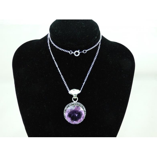 121 - Silver and Lilac Spinel Pendant and Chain