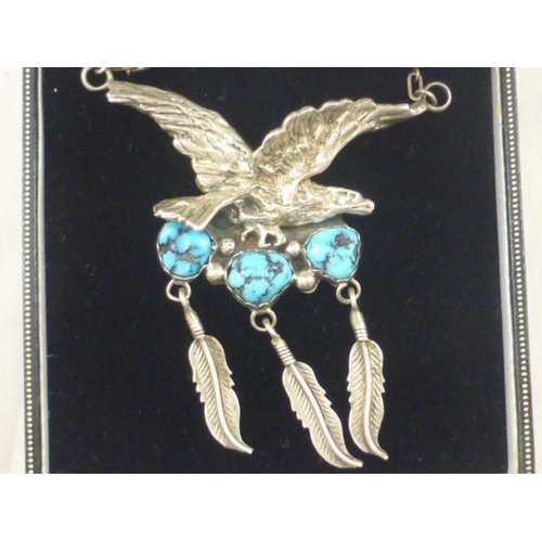 4 - Handmade Silver Native American Pendant and Chain decorated with Turquoise Stone's in Presentation B... 