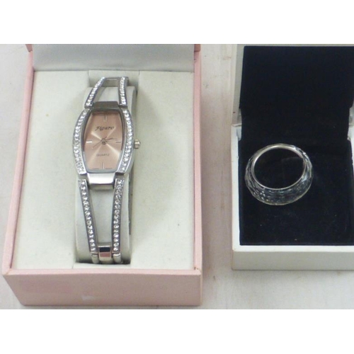 7 - Swarovski Ring in Presentation Box and Figaro Watch in Case