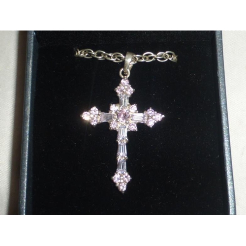 11 - Silver 925 Crucifix Pendant and Chain with Jewel Decoration in Presentation Box