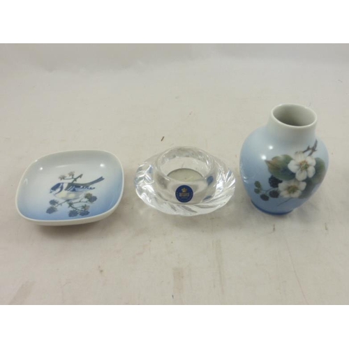 34 - Three pieces Royal Copenhagen Including Ceramic Vase, Pin Dish and Glass Candle Holder