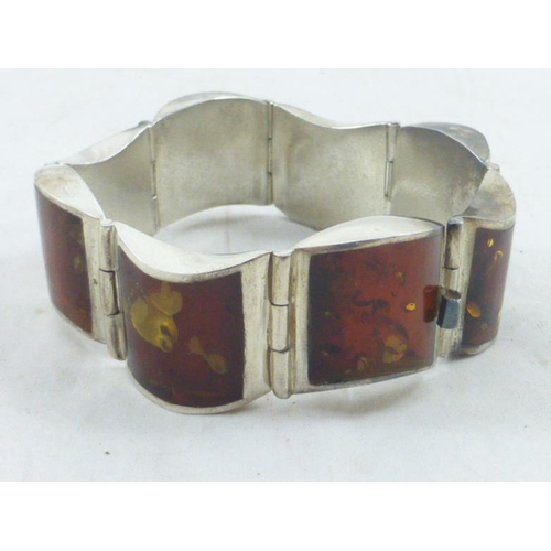 46 - Silver 925 Amber Bracelet complete with Box