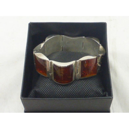 46 - Silver 925 Amber Bracelet complete with Box