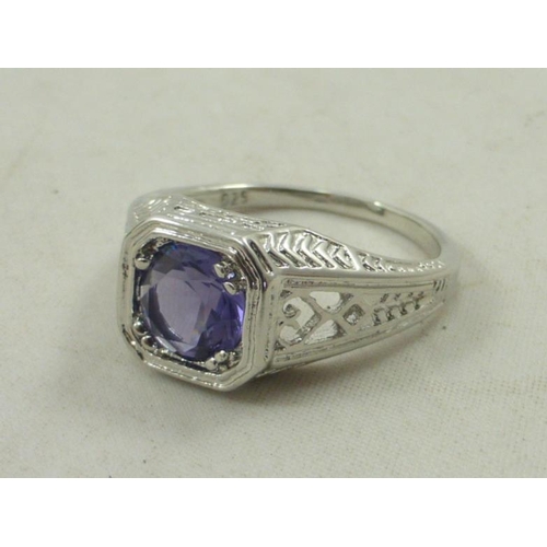 47 - Silver 925 Ring  with Amethyst Style Stone and Turtle Presentation Box (Size 10)