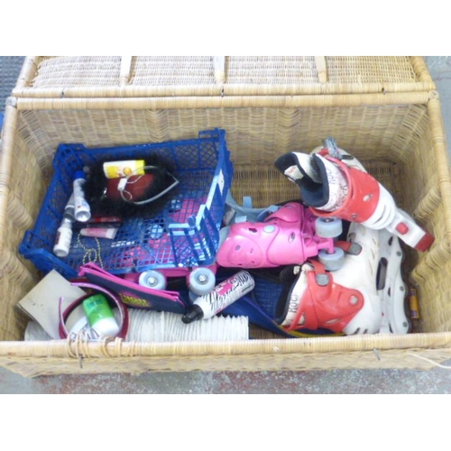 656 - Large wicker basket complete with contents to include toys and other