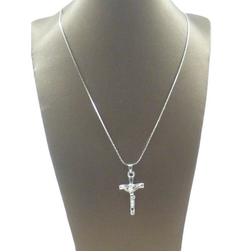 56 - Silver Tone Necklace with Crucifix