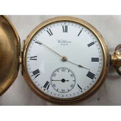 72 - Vintage American Waltham Traveller Pocket Watch with Star Dennison Case (A/F)