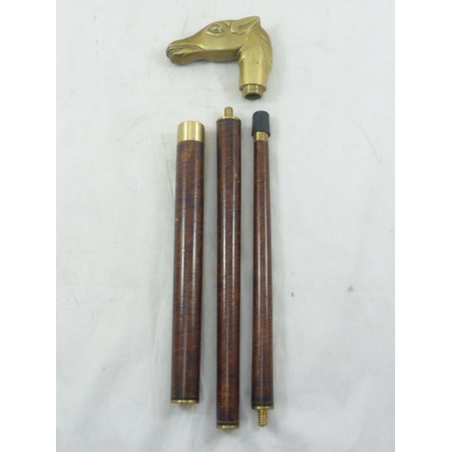 199 - Brass Horses Head Three Piece Walking Stick