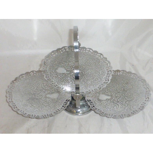 223 - Two Retro three tier chrome folding cake stands