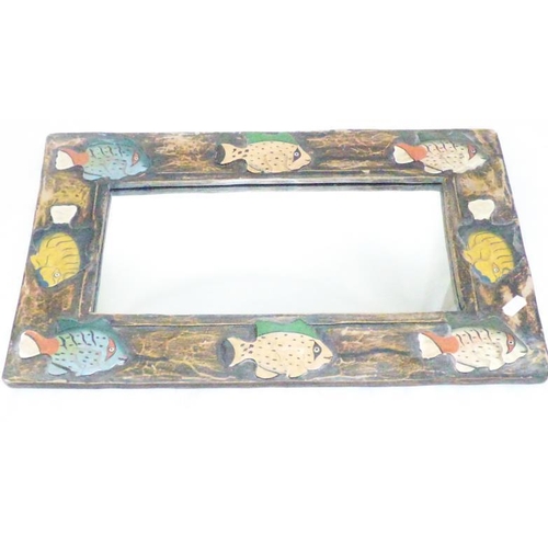 234 - Vintage Wood Backed Rustic Beech Art Mirror (51cm x30cm)