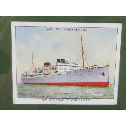 251 - Framed and Glazed Collection of Seven Wills Cigarette Cards Depicting Famous British Liners