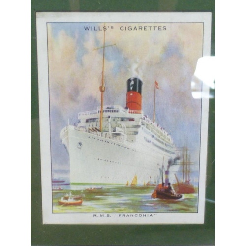 251 - Framed and Glazed Collection of Seven Wills Cigarette Cards Depicting Famous British Liners