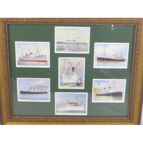 251 - Framed and Glazed Collection of Seven Wills Cigarette Cards Depicting Famous British Liners