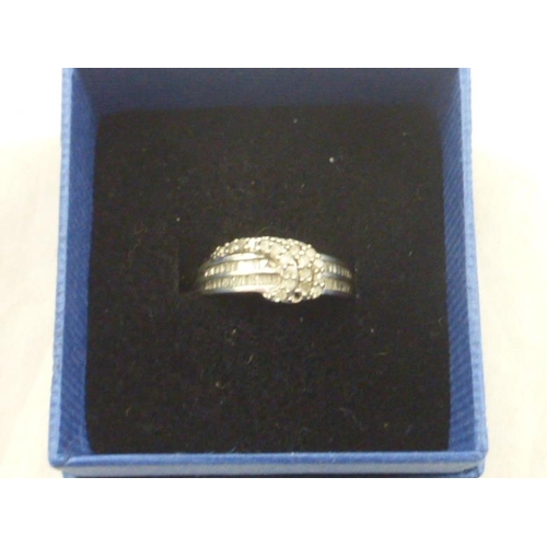 115 - Silver 925 Ring Encrusted with Diamond Swirl in Presentation Box (Size o)