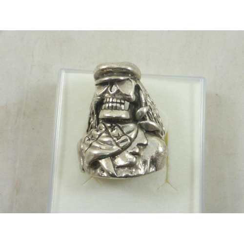 119 - American Silver Tone Bikers Ring with Case (Size N)