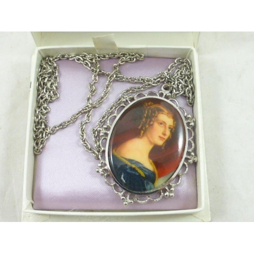 75 - Miniature Portrait in Mount with Silver Tone Chain and Presentation Box