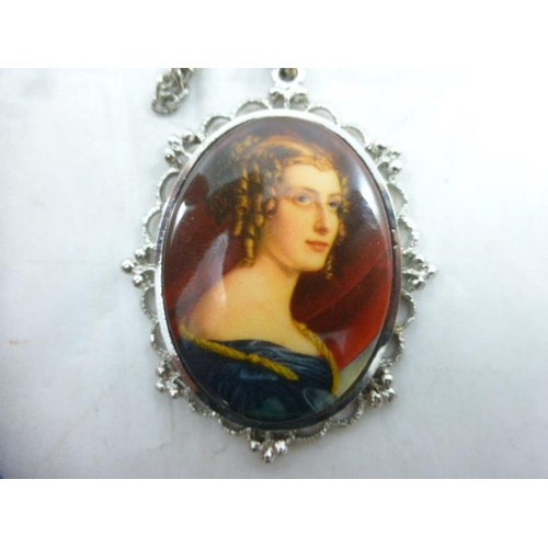 75 - Miniature Portrait in Mount with Silver Tone Chain and Presentation Box