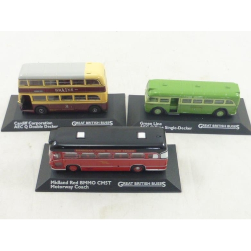 79 - Selection of Atlas 1:76 Diecast Scale Models of Great British Buses Mount on Plinths