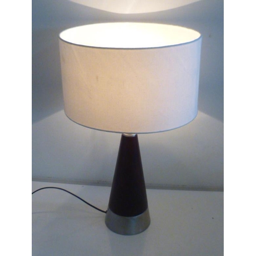 407 - Cone Shaped Chrome and Wood Table Lamp complete with Shade and Bulb (Working)