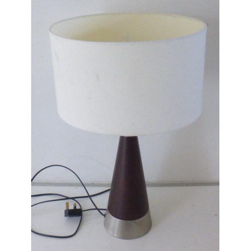 407 - Cone Shaped Chrome and Wood Table Lamp complete with Shade and Bulb (Working)