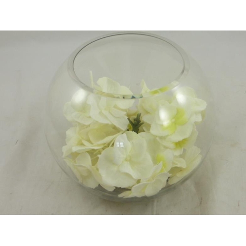 484 - New Artificial Hydrangea in Glass Bowl complete with Original Box (21cm)