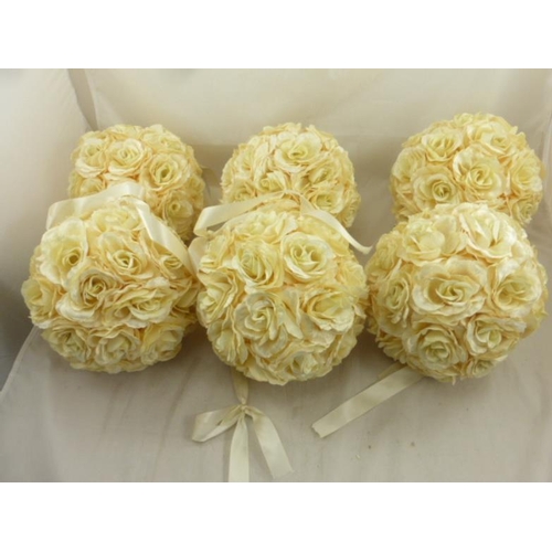 501 - Collection of Five Stemmed White Rose Balls in Pots (54cm)