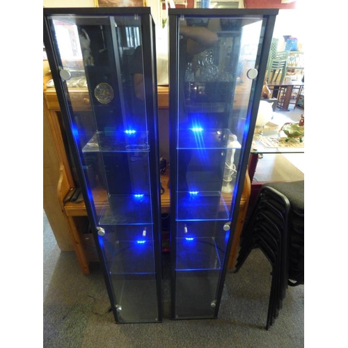 496 - Two Neon Illuminated Glass Cabinets with 3 Shelves per Cabinet complete with Mains Leads