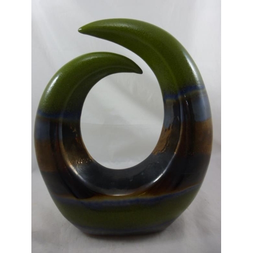 541 - Olive Green Abstract Horn Ceramic Ornament (38cm)