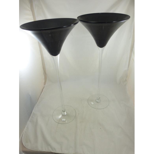 554 - Two large Cocktail Glass Flower Displays in Black and Clear Glass (70cm)