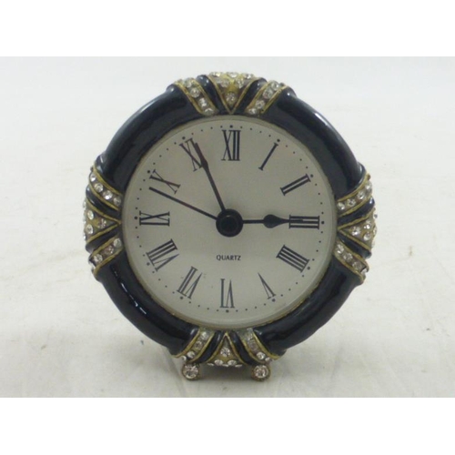 565 - Small Circular Travel Clock with Gem Stone Decoration