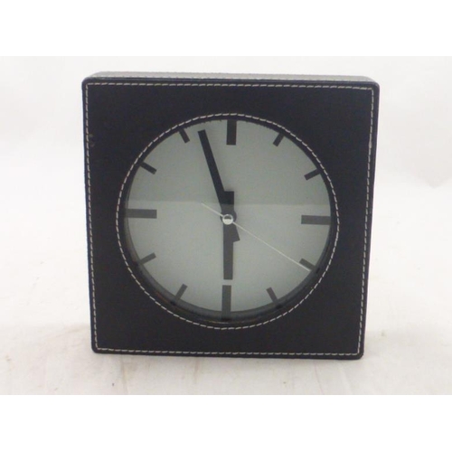 567 - Leatherette effect Square Mantle Clock