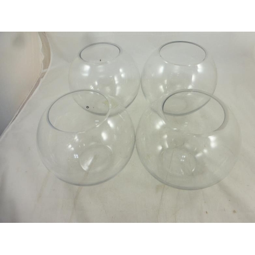 577 - Four New Clear Glass Flower Display Bowls (20cm x 17cm)