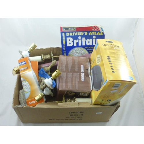 583 - Mixed box to include light fittings, pudding steamer and other