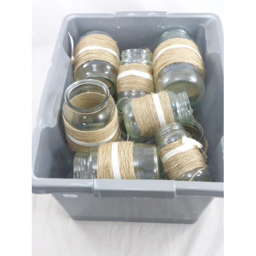 593 - Large Collection of Glass Jars with Rope Decoration (Possibly For Tea Lights)