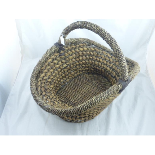 606 - Heavy Rattan Handled Flower Basket