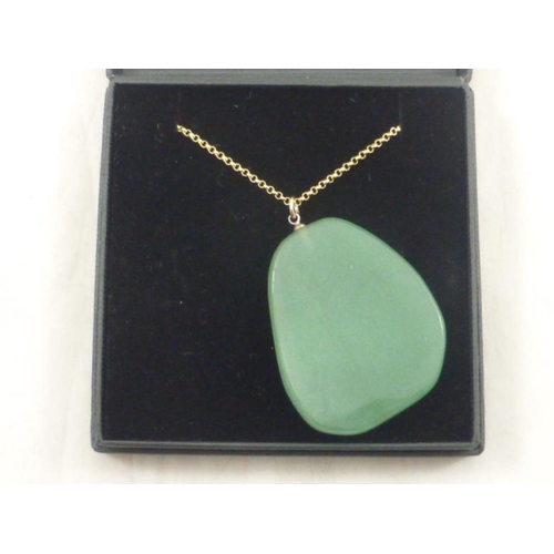 2 - 18ct Gold Washed Sterling Silver Jade Pendant in Presentation Box