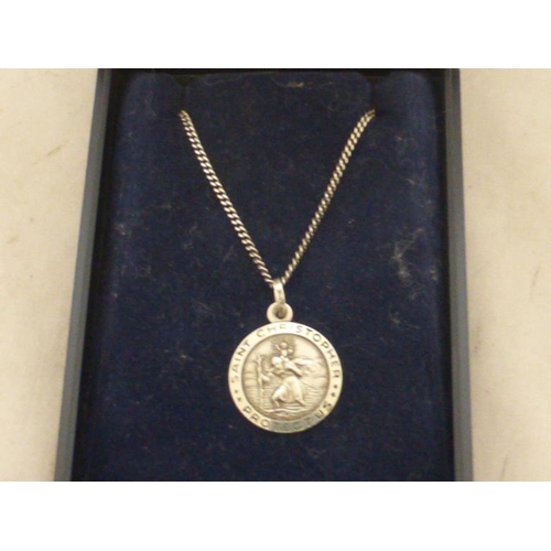 32 - Silver 925 St Christopher and Chain in Presentation Box