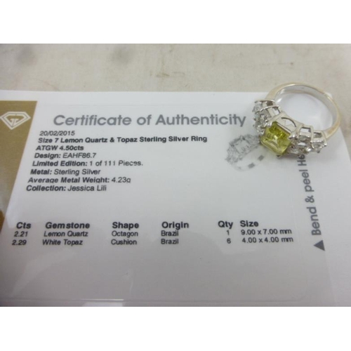 47 - Limited Edition Sterling Silver Lemon Quartz and Topaz Ring Complete with Certificate of Authenticit... 