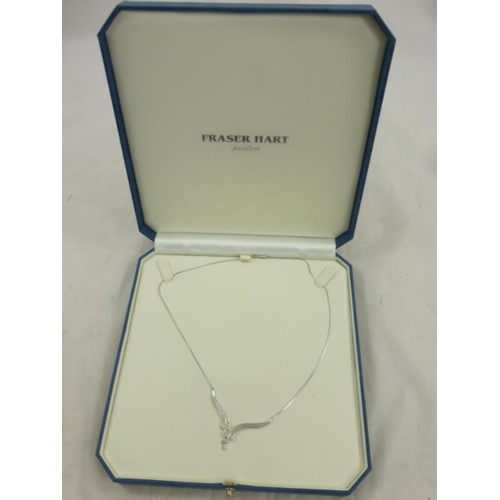 50 - 9ct white gold necklace with diamonds in presentation box