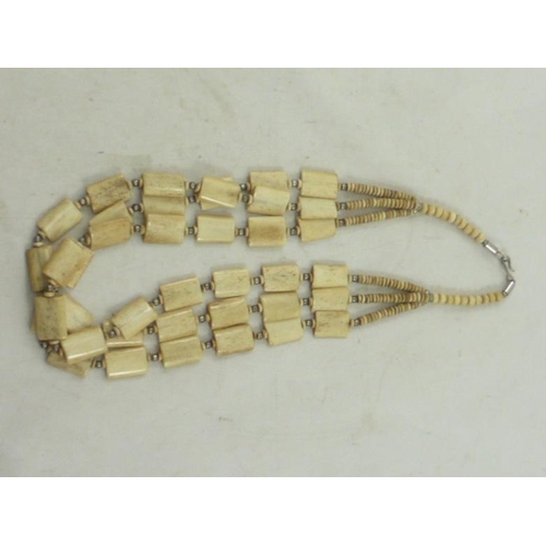 57 - Antique Tribal Three String Ivory / Bone Necklace