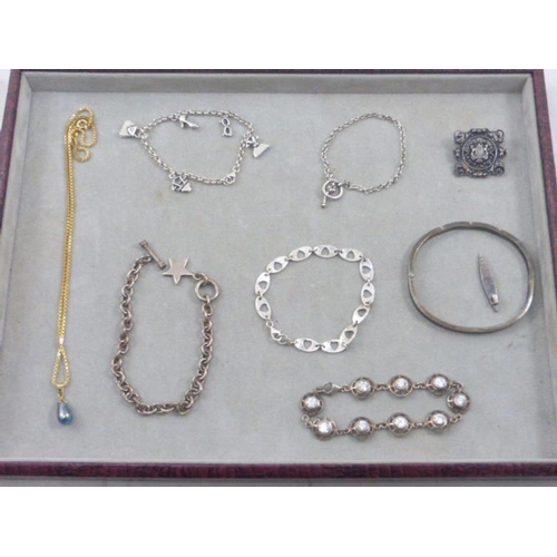 89 - Mixed Tray of Silver Including Bracelets, Necklace, Brooch and Lots More