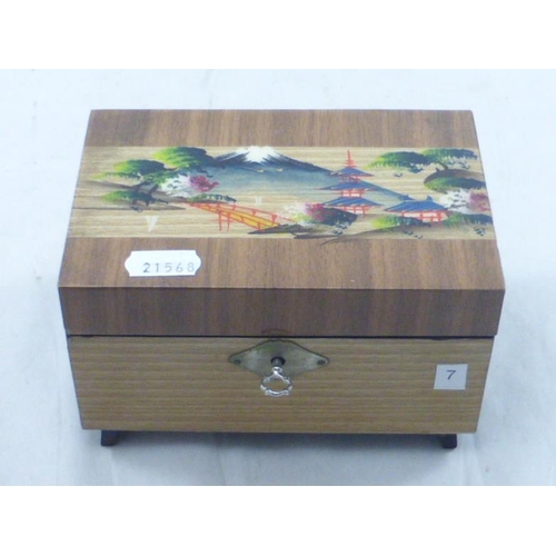 96 - Vintage Japanese Hand Painted Jewellery Box with Key