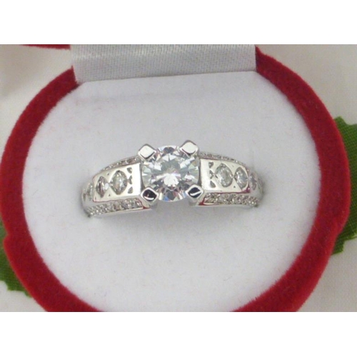 60 - Silver tone ladies ring in rose presentation box