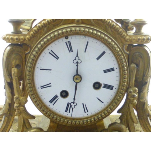 63 - Antique 1860's French Chiming two train mantle clock complete with key and pendulum- Working