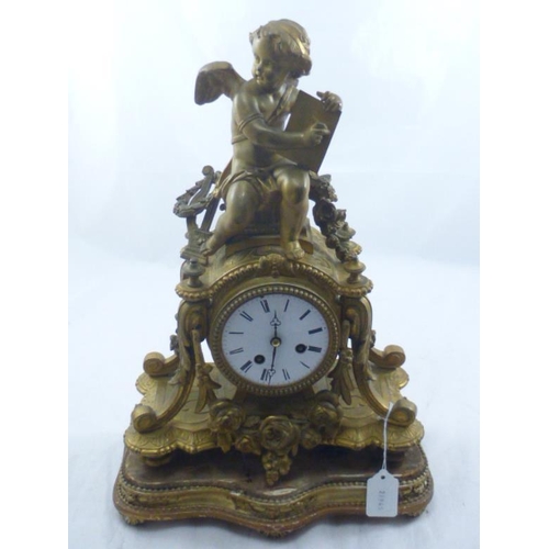 63 - Antique 1860's French Chiming two train mantle clock complete with key and pendulum- Working