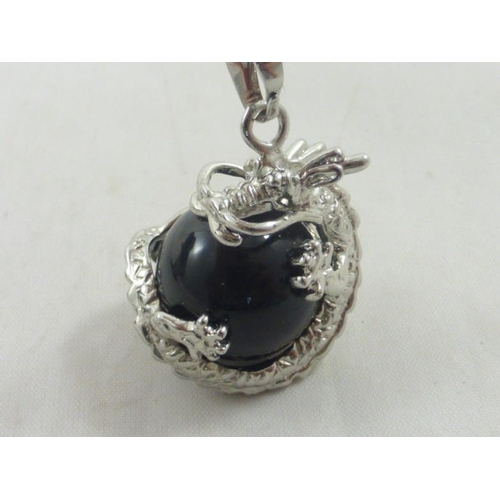 89 - Dragon black jade pendant necklace