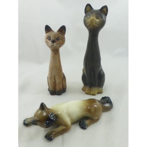 296 - Three Decorative Cats Including Wood and Ceramic